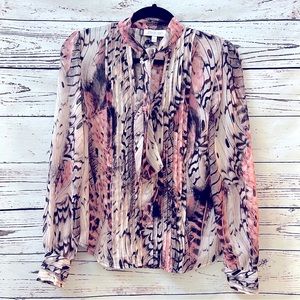 Jennifer Lopez JLo Sheer Pleated Printed Blouse Small